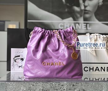 CHANEL | 22 Small Handbag Purple Shiny Calfskin & Gold Metal - 35 x 37 x 7cm