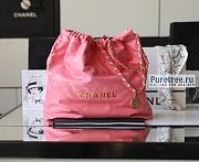 CHANEL | 22 Medium Handbag Coral Pink Shiny Calfskin & Gold Metal - 38 x 42 x 8cm - 1