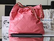 CHANEL | 22 Medium Handbag Coral Pink Shiny Calfskin & Gold Metal - 38 x 42 x 8cm - 6