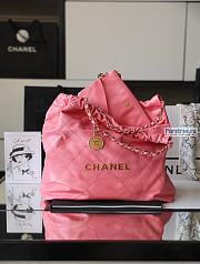CHANEL  22 Small Handbag Coral Pink Shiny Calfskin & Gold Metal