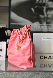 CHANEL | 22 Small Handbag Coral Pink Shiny Calfskin & Gold Metal - 35 x 37 x 7cm - 4
