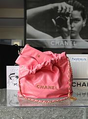 CHANEL | 22 Small Handbag Coral Pink Shiny Calfskin & Gold Metal - 35 x 37 x 7cm - 3