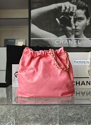 CHANEL | 22 Small Handbag Coral Pink Shiny Calfskin & Gold Metal - 35 x 37 x 7cm - 2