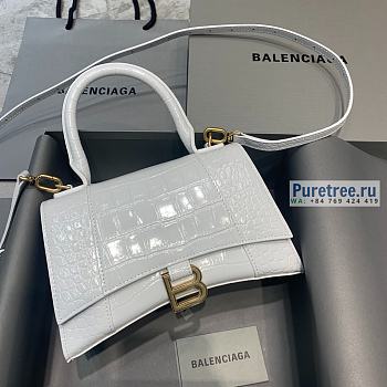 BALENCIAGA | Hourglass Small Handbag Crocodile In White - 23 x 10 x 14cm