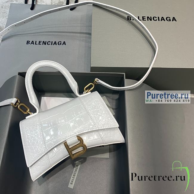BALENCIAGA | Hourglass XS Handbag Crocodile In White - 19 x 8 x 21cm - 1