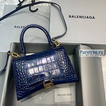 BALENCIAGA | Hourglass Small Handbag Crocodile In Navy Blue - 23 x 10 x 14cm