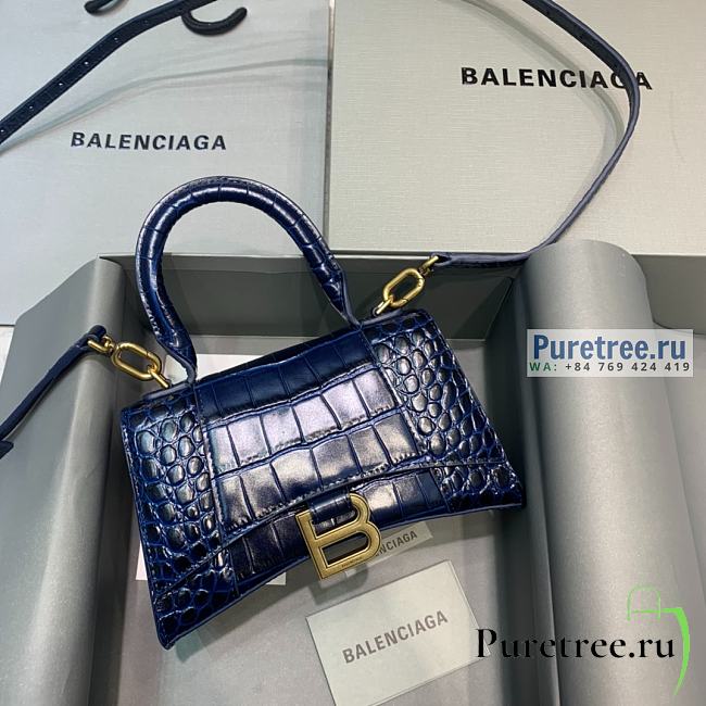 BALENCIAGA | Hourglass XS Handbag Crocodile In Navy Blue - 19 x 8 x 21cm - 1