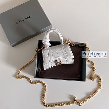 BALENCIAGA | Hourglass Mini Handbag Crocodile In White - 11.5 x 14 x 4.5cm