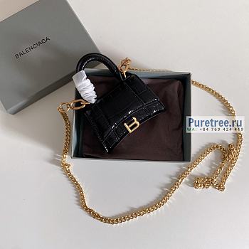 BALENCIAGA | Hourglass Mini Handbag Crocodile In Black - 11.5 x 14 x 4.5cm