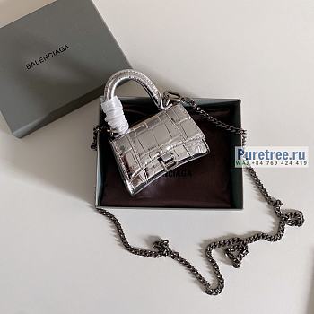 BALENCIAGA | Hourglass Mini Handbag Crocodile In Silver - 11.5 x 14 x 4.5cm