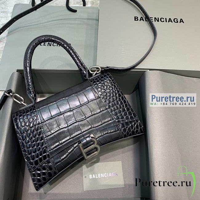 BALENCIAGA | Hourglass Small Handbag Crocodile In Black - 23 x 10 x 14cm - 1