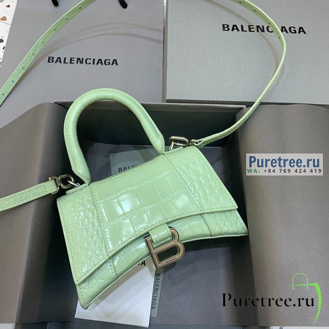 BALENCIAGA | Hourglass XS Handbag Crocodile In Light Green - 19 x 8 x 21cm - 1