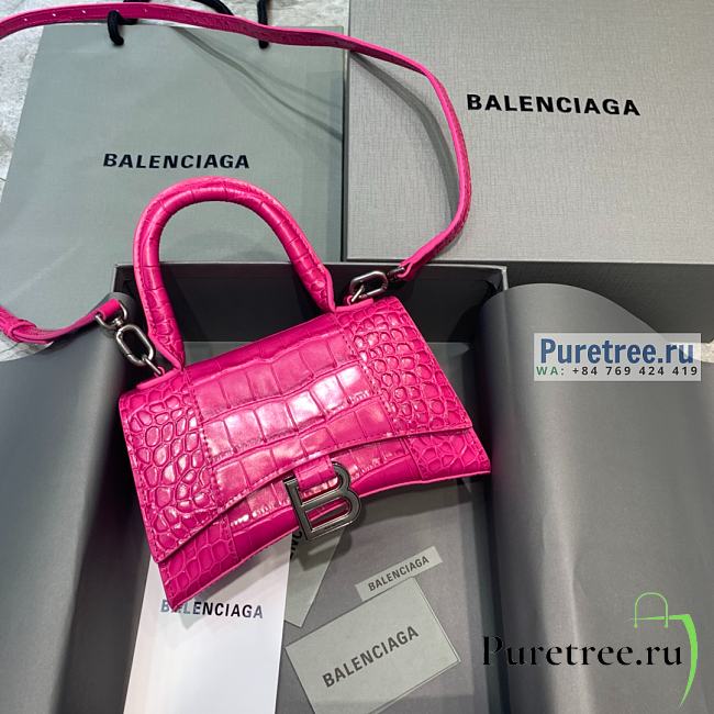 BALENCIAGA | Hourglass XS Handbag Crocodile In Bright Pink - 19 x 8 x 21cm - 1