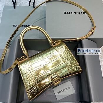 BALENCIAGA | Hourglass Small Handbag Crocodile In Gold - 23 x 10 x 14cm