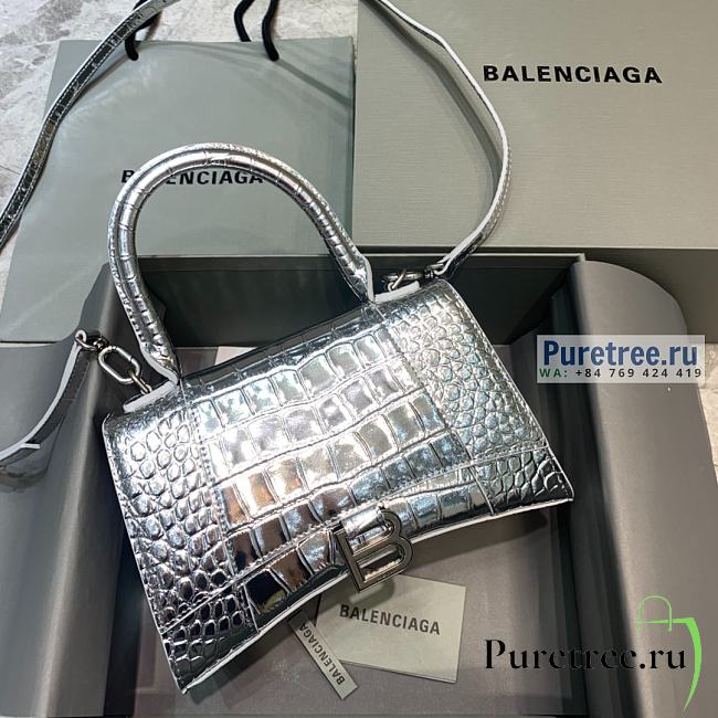 BALENCIAGA | Hourglass Small Handbag Crocodile In Silver - 23 x 10 x 14cm - 1