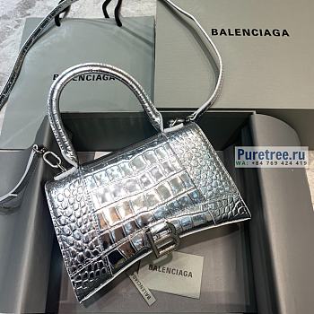 BALENCIAGA | Hourglass Small Handbag Crocodile In Silver - 23 x 10 x 14cm