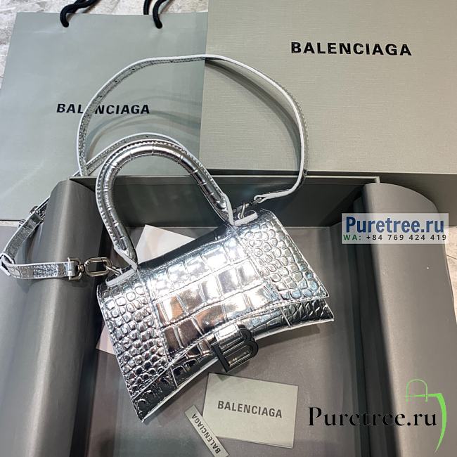BALENCIAGA | Hourglass XS Handbag Crocodile In Silver - 19 x 8 x 21cm - 1