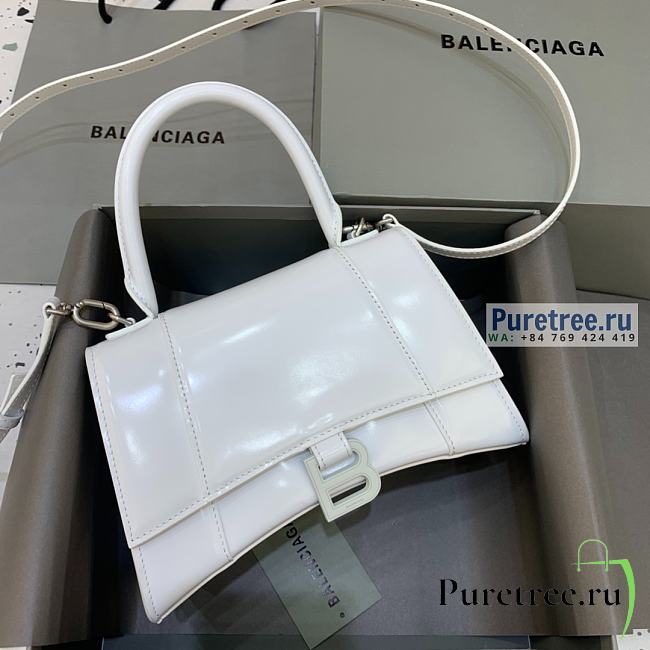 BALENCIAGA | Hourglass Small Handbag Shiny Box Calfskin All White - 23 x 10 x 14cm - 1