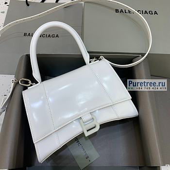 BALENCIAGA | Hourglass Small Handbag Shiny Box Calfskin All White - 23 x 10 x 14cm