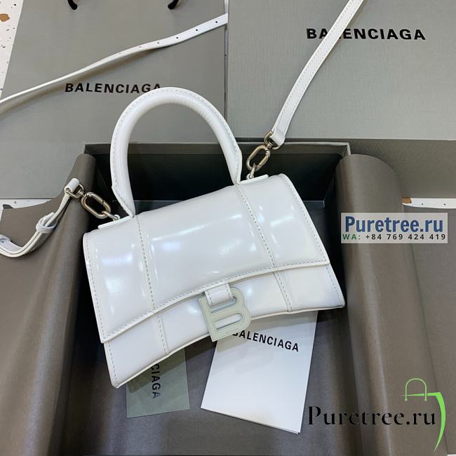 BALENCIAGA | Hourglass XS Handbag Shiny Box Calfskin All White - 19 x 8 x 21cm - 1