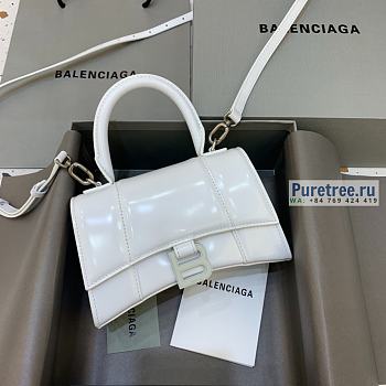 BALENCIAGA | Hourglass XS Handbag Shiny Box Calfskin All White - 19 x 8 x 21cm
