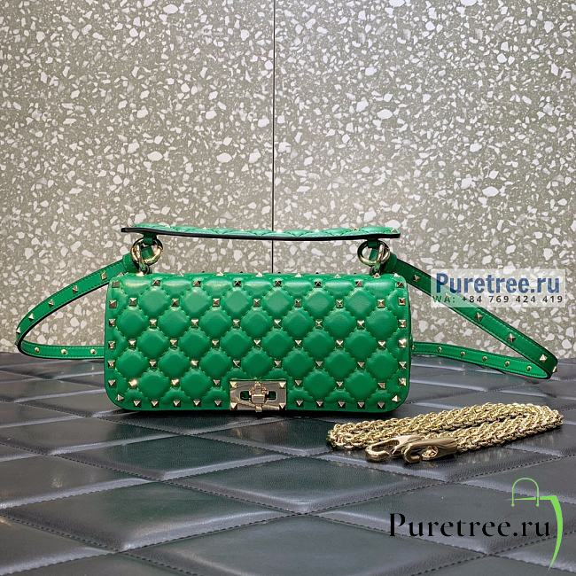 VALENTINO | Rockstud Spike Calskin Shoulder Bag Green - 24 x 11 x 7cm - 1