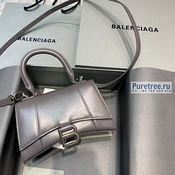BALENCIAGA | Hourglass Small Handbag In Grey Shiny Box Calfskin - 19 x 8 x 21cm