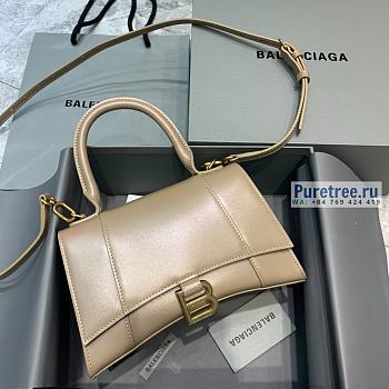 BALENCIAGA | Hourglass Small Handbag In Beige Shiny Box Calfskin - 23 x 10 x 14cm