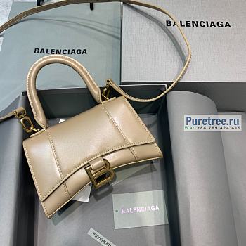 BALENCIAGA | Hourglass Small Handbag In Beige Shiny Box Calfskin - 19 x 8 x 21cm