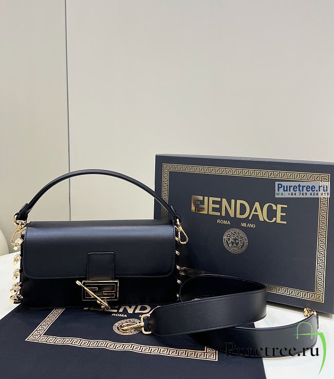 FENDI | Baguette Brooch Black Leather Bag 8BR80 - 28 x 7 x 15.5cm - 1