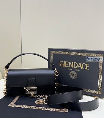FENDI | Baguette Brooch Black Leather Bag 8BR80 - 28 x 7 x 15.5cm