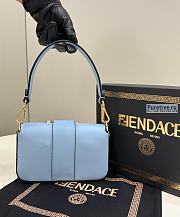 FENDI | Brooch Mini Baguette Blue Leather Bag - 20 x 5 x 13cm - 2