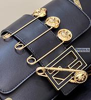 FENDI | Brooch Mini Baguette Black Leather Bag - 20 x 5 x 13cm - 6