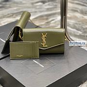 YSL | Uptown Chain Wallet In Olive Green Grain Leather - 19 x 12 x 3cm - 1