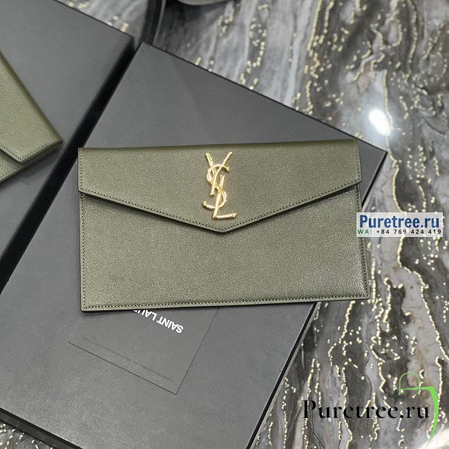 YSL | Uptown Pouch In Olive Green Grain Leather - 27 x 16 x 2cm - 1