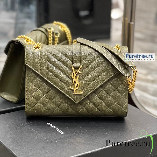 YSL | Envelope Medium Bag In Olive Green Matelassé Grain Leather 24x17.5x6 cm - 1