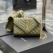 YSL | Envelope Small Bag In Olive Green Matelassé Grain Leather 21x13x6 cm - 1