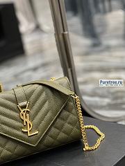 YSL | Envelope Small Bag In Olive Green Matelassé Grain Leather 21x13x6 cm - 6