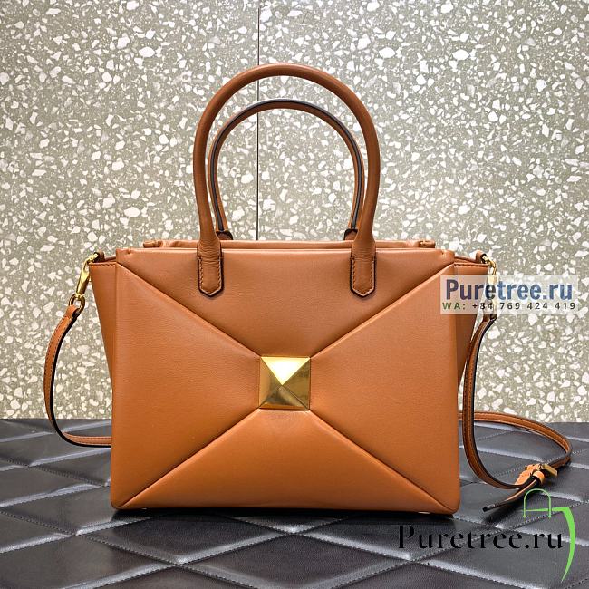 VALENTINO | Medium One Stud Brown Nappa Handbag - 27 x 22 x 14cm - 1