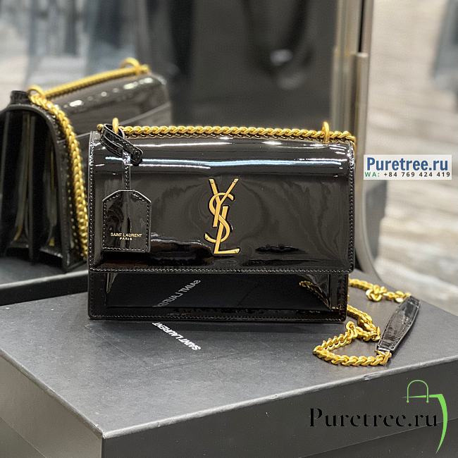 YSL | Sunset Medium Chain Bag In Black Patent Leather 22x16x6.5 cm - 1