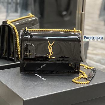 YSL | Sunset Medium Chain Bag In Black Patent Leather 22x16x6.5 cm