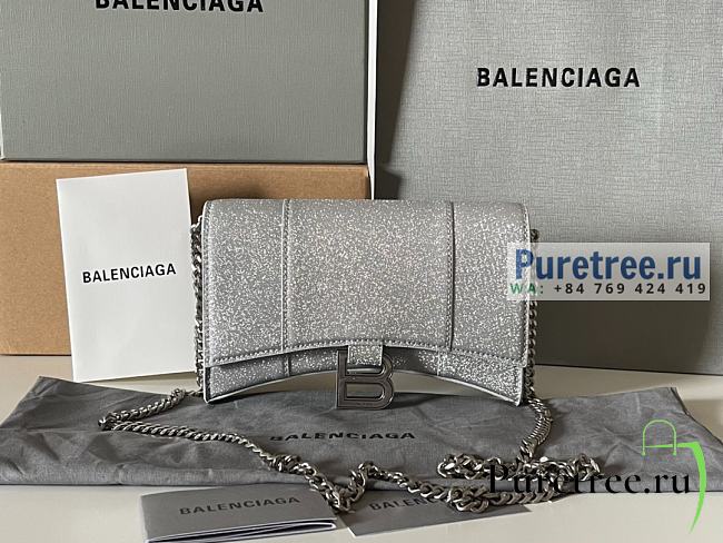 BALENCIAGA | Hourglass Wallet With Chain In Grey Glitter Material - 19 x 12 x 5cm - 1