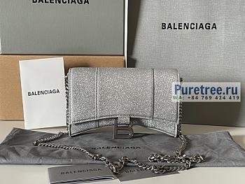 BALENCIAGA | Hourglass Wallet With Chain In Grey Glitter Material - 19 x 12 x 5cm