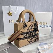 DIOR | Medium Lady D-lite Bag Beige Jute Canvas Embroidered With Union Motif - 24 x 20 x 11cm - 5