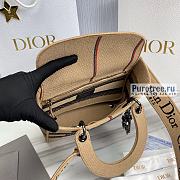 DIOR | Medium Lady D-lite Bag Beige Jute Canvas Embroidered With Union Motif - 24 x 20 x 11cm - 4