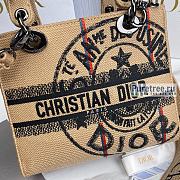 DIOR | Medium Lady D-lite Bag Beige Jute Canvas Embroidered With Union Motif - 24 x 20 x 11cm - 3