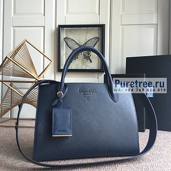 PRADA |  Monochrome Medium Saffiano Bag Navy Blue 1BA155 - 33 x 24.5 x 15cm