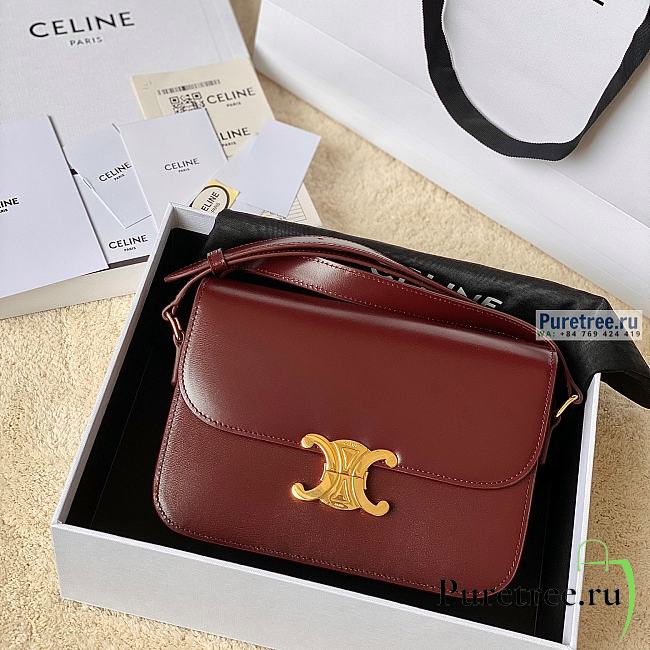 CELINE | Classique Triomphe Bag In Light Burgundy Calfskin - 22 x 16.5 x 7cm - 1