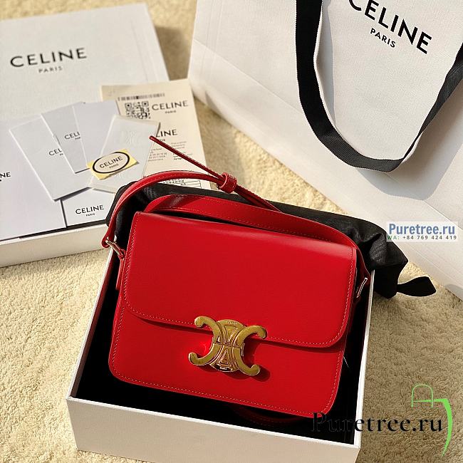 CELINE | Teen Triomphe Bag In Red Calfskin - 18.5 x 14 x 6cm - 1