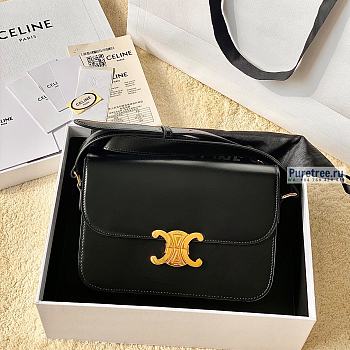 CELINE | Classique Triomphe Bag In Black Calfskin - 22 x 16.5 x 7cm